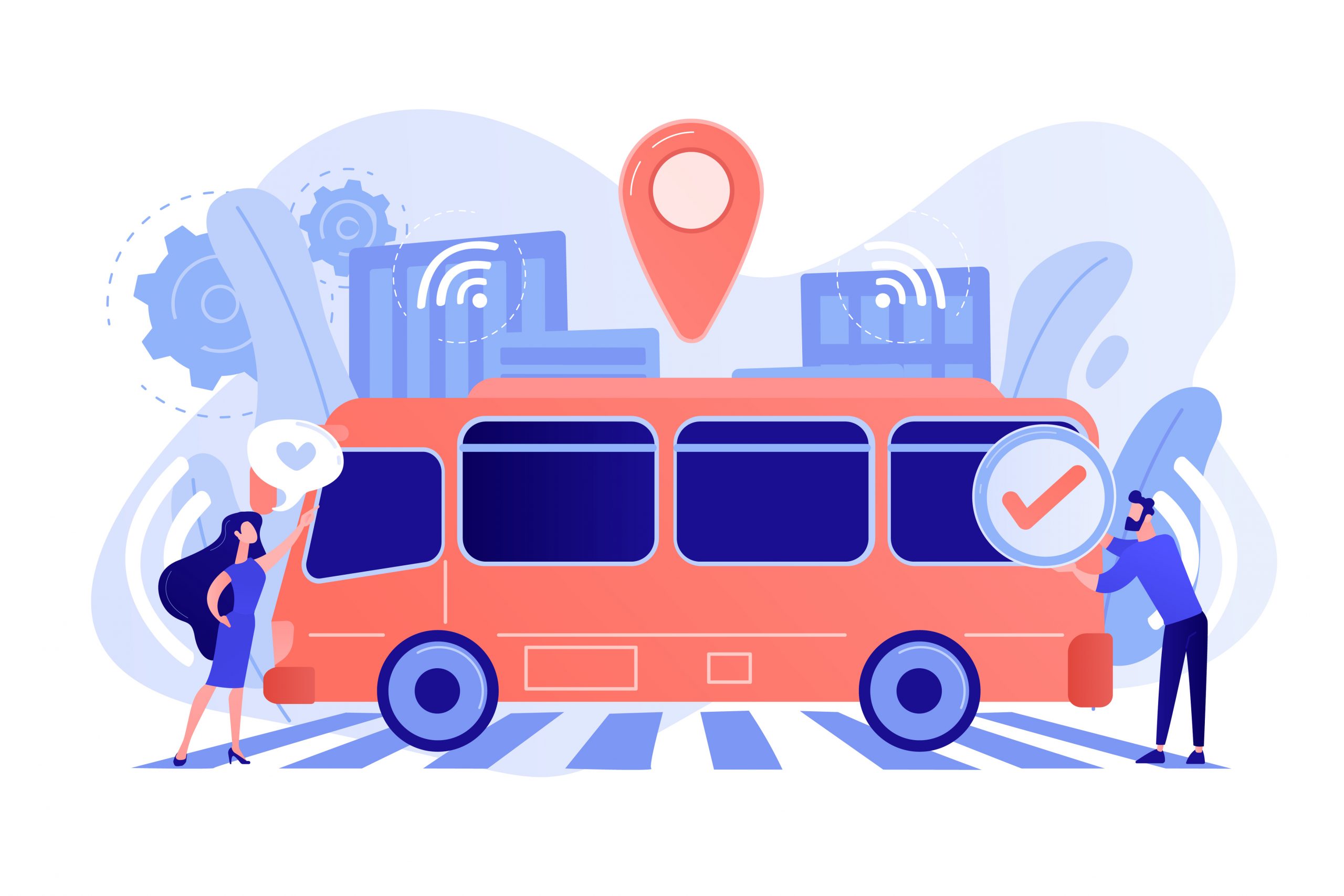 Illustration vectorielle d'un concept de transport public équipé de capteurs pour le projet liberté C'est un dessin de la technologie BLE